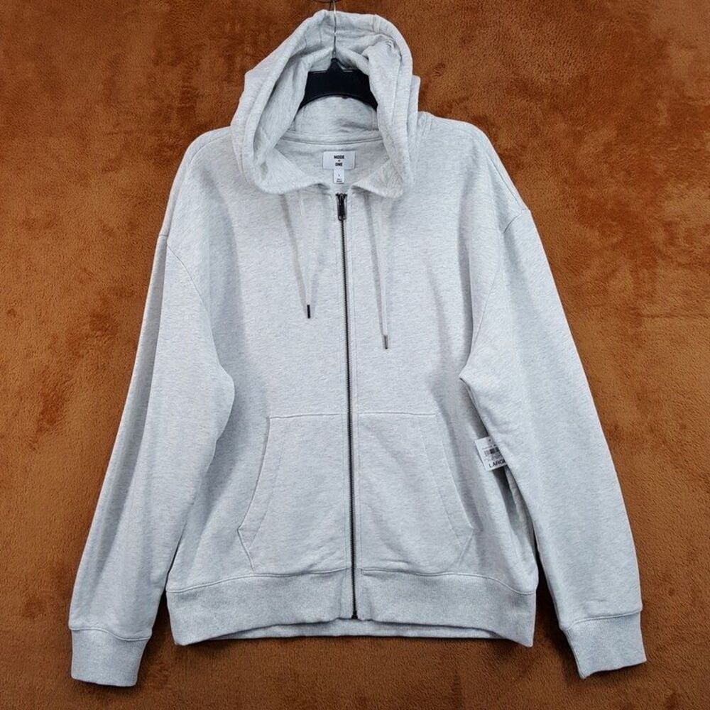 MODE OF ONE Hoodie Mens Large Light Grey Full Zip Sweatshirt Fleece Lined